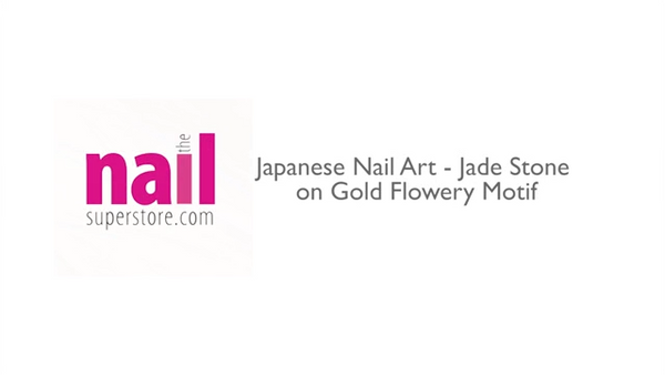 Japanese Nail Art - Jade Stone on Gold Flowery Motif