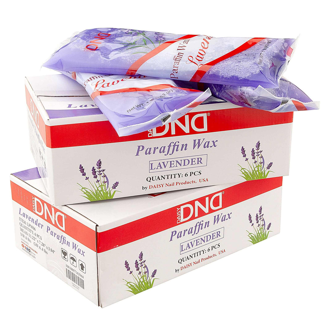 Alt Tag: DND Premium Paraffin Wax | Lavender Scent - 6 lbs box with lavender paraffin wax bags for salon paraffin hand and foot treatments