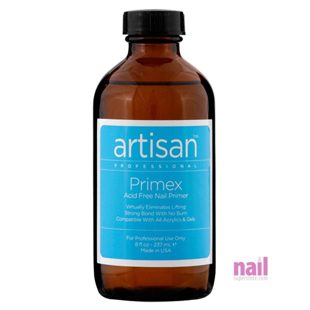 Artisan Primex Acid Free Nail Primer | Superior Adhesion - No Burning - No Itching - 8 oz amber bottle nail prep primer for acrylics and gels