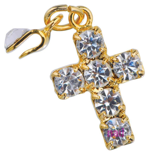 Japanese Nail Jewelry | Clip On -  Sparkling Crystal Gold Plated Cross - Each