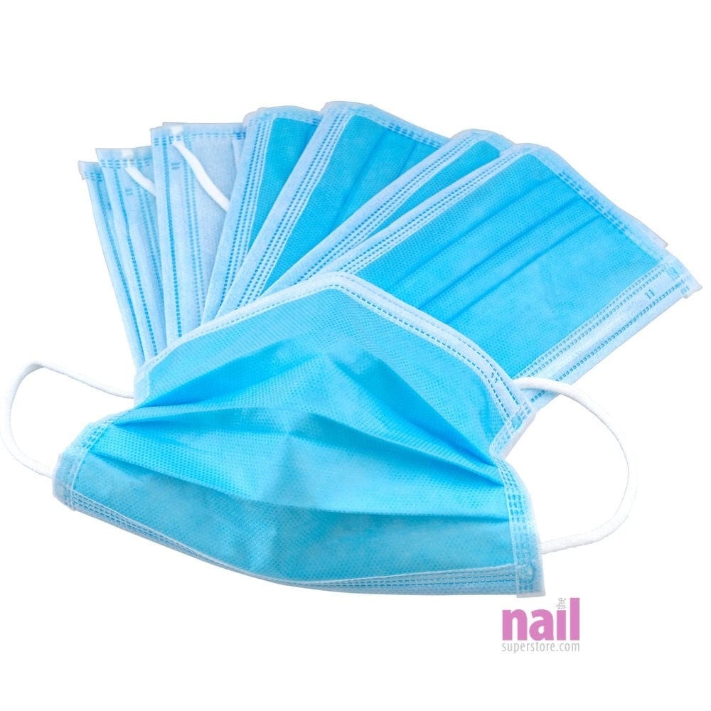 Alt Tag: Earloop Face Mask | Keeps Nail Dust & Germs Away - For Health, Beauty & Home Use - 50ct blue disposable pleated masks with earloops