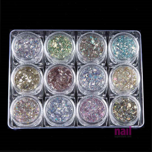 Ultra Thin Nail Glitter Sequins Set | 12 Colors - Pack