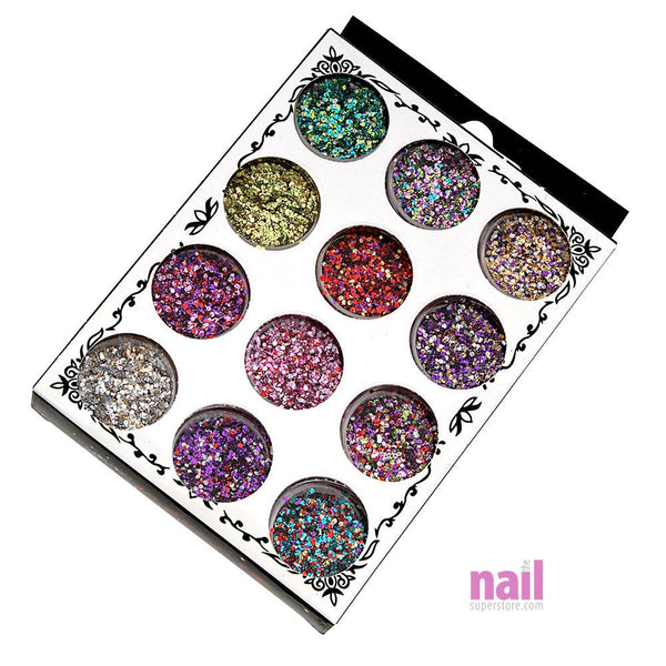 Nail Art Glitter 12-pcs | High-Shine Particles - Set
