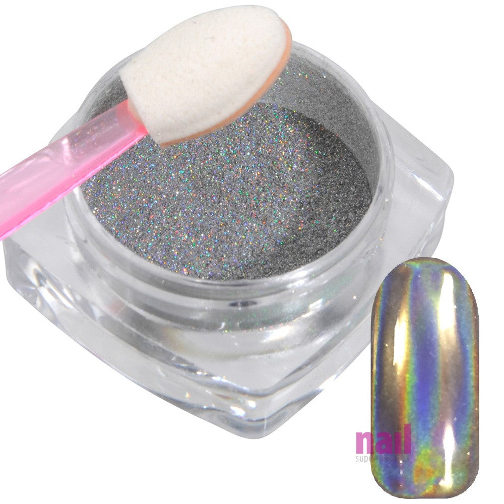 Silver Holographic Nail Powder  Pigment for Holo Chrome Effect
