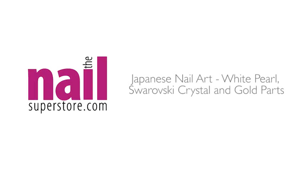 Japanese Nail Art - White Pearl, Swarovksi Crystal and Gold Parts