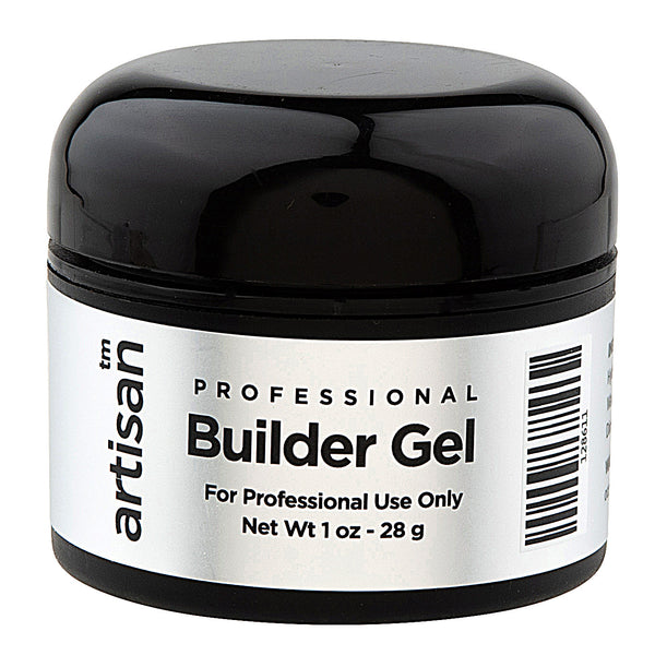 Jar of Artisan Professional Builder Gel with black lid on a white background