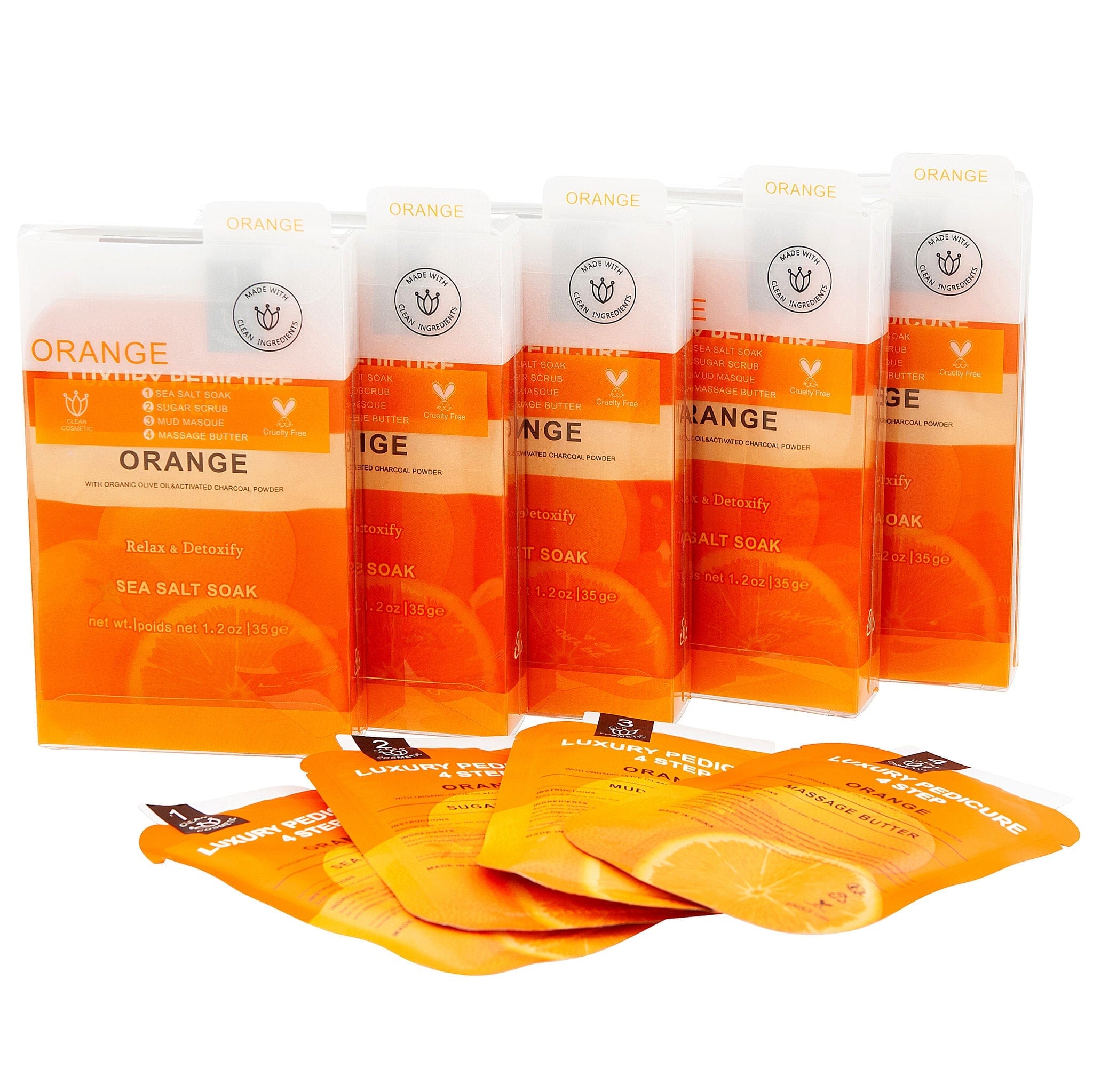 Deluxe 4-Step Pedicure Kit (50/Case) | Buy in Case & Save - Orange 340437 - The Nail Superstore