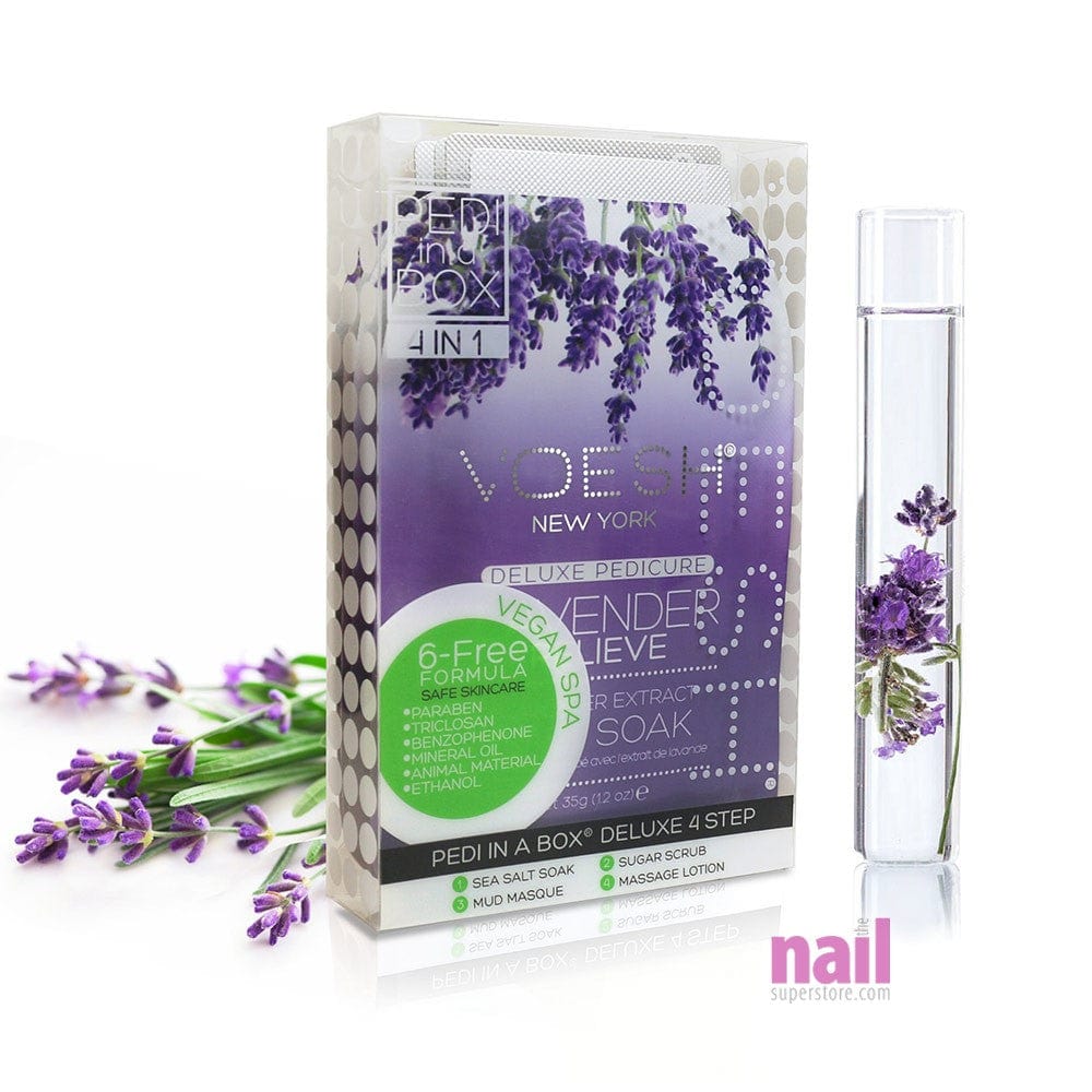 Voesh - Pedi in a Box Deluxe 4 Step | Lavender Relieve - Pack - The Nail Superstore