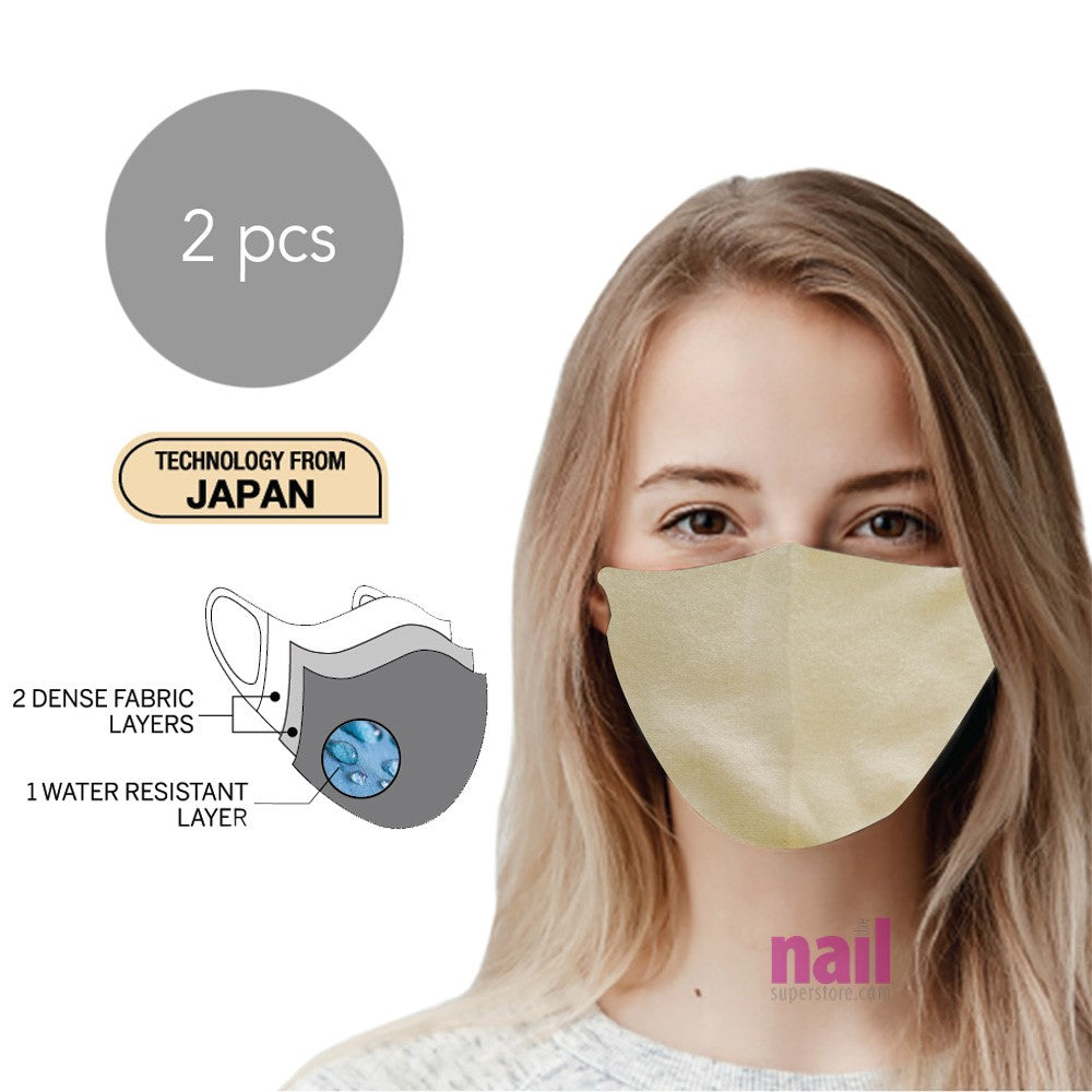 3-Layers Cloth Face Masks - Tan Color (Medium Size) | Breathable, Water-Resistant, Multi-Use - Pack of 2