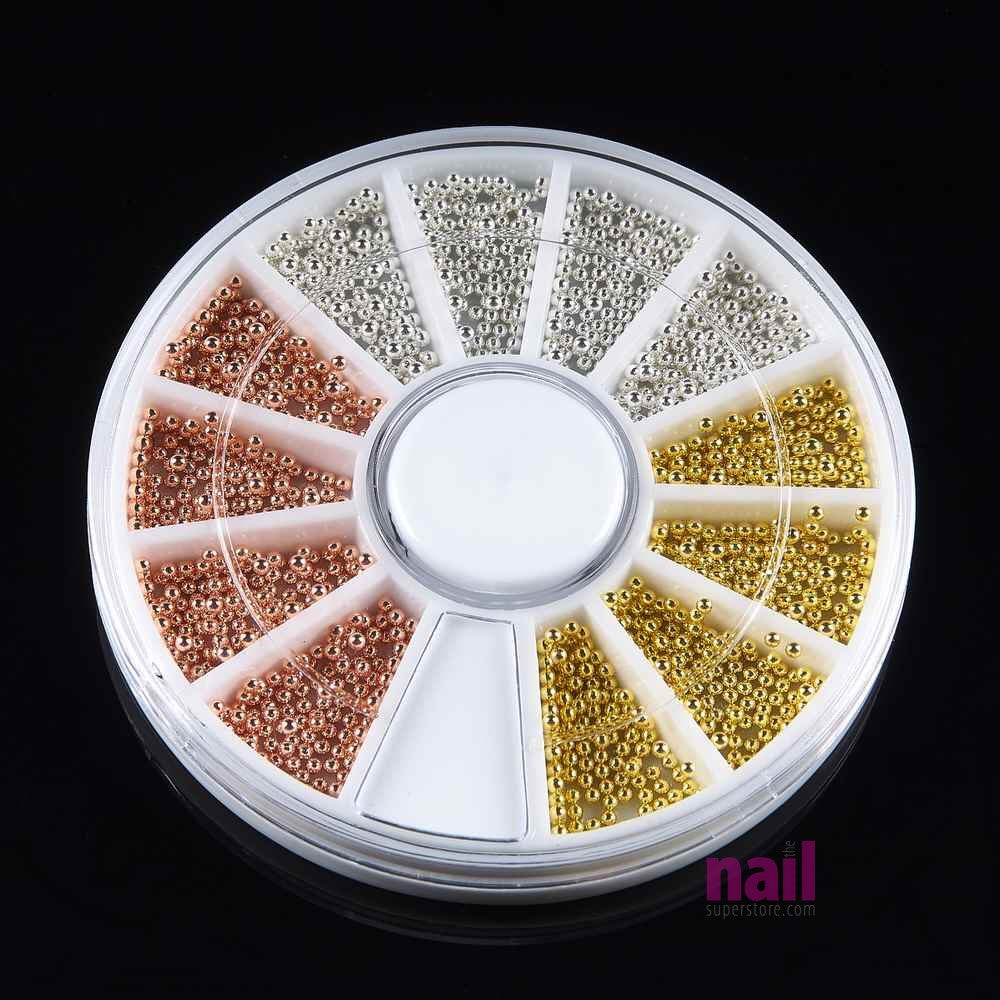 1.2mm Nail Art Mini Beads | Gold, Silver & Rose Color - Pack