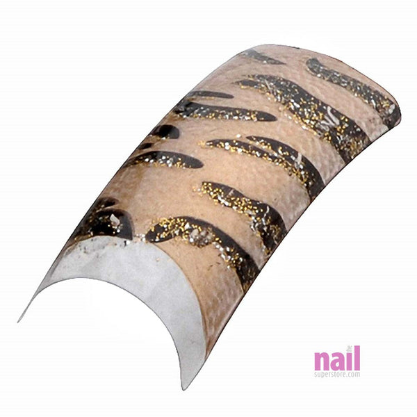 Artisan Pre-Designed Nail Tips | Zebra on Gold - Pack of 100 pieces