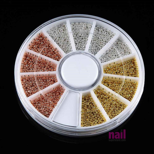 1mm Nail Art Mini Beads | Gold, Silver & Rose Color - Pack