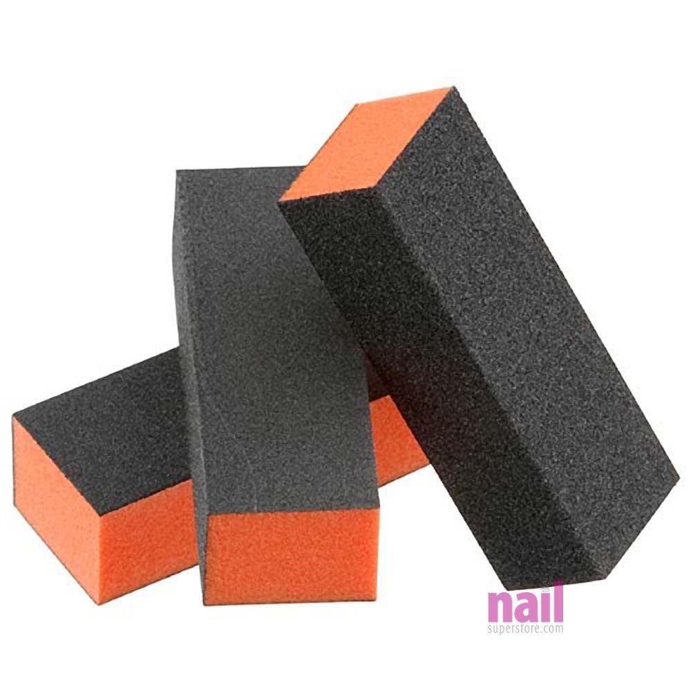Nail Buffing Block 3-Way Medium/Fine 500-pcs | Orange/Black Sanding Band - Case 410001 - The Nail Superstore