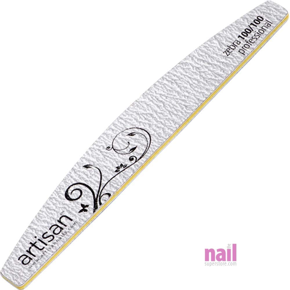 Artisan Professional Zebra Nail File | Half Moon Shape - 100/100 Grit - Pack of 12 pcs 419000 - The Nail Superstore