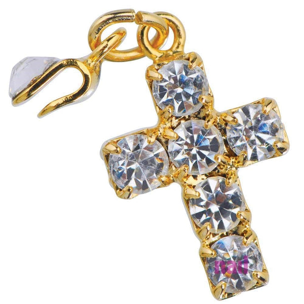 Japanese Nail Jewelry | Clip On -  Sparkling Crystal Gold Plated Cross - Each 520328 - The Nail Superstore