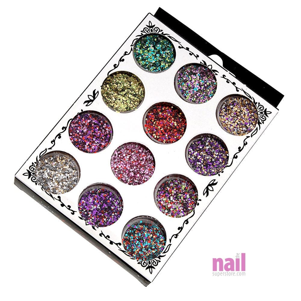 Nail Art Glitter 12-pcs | High-Shine Particles - Set 520553 - The Nail Superstore