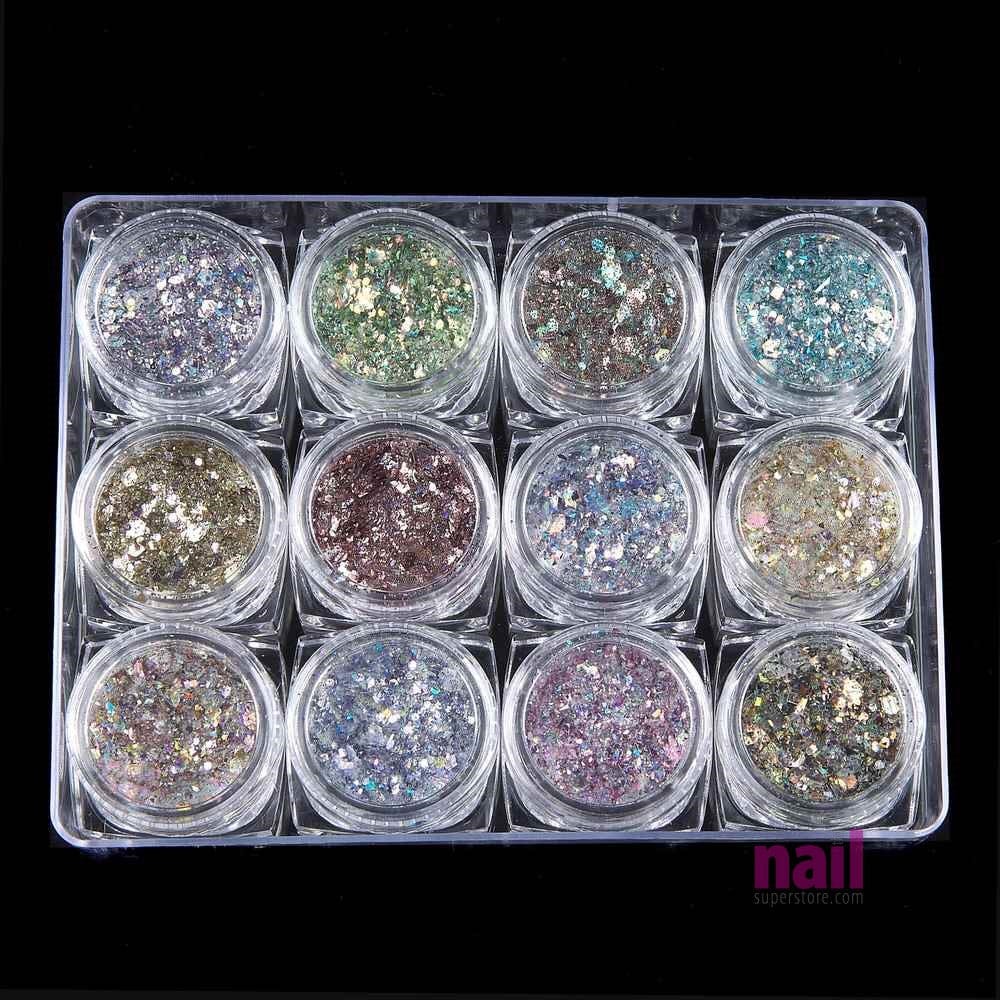 Ultra Thin Nail Glitter Sequins Set | 12 Colors - Pack 521100 - The Nail Superstore