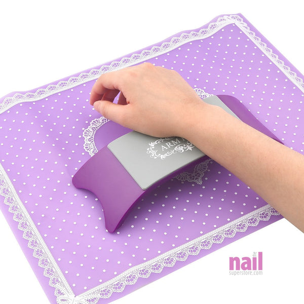 Silicone Manicure Mat Cushion Set | Washable Mat & Pillow - Purple - Set
