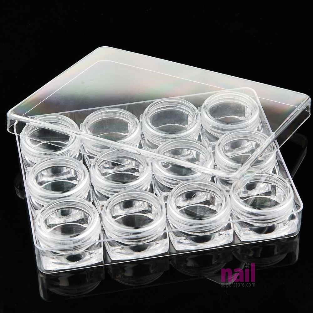Empty Nail Art Container Organizer | 12 Jars - Set 610307 - The Nail Superstore