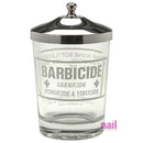 Alt Tag: Barbicide Manicure Table Jar | Maintains Professional Appearance - 4 oz. thick glass disinfectant jar with stainless steel splash-resistant lid