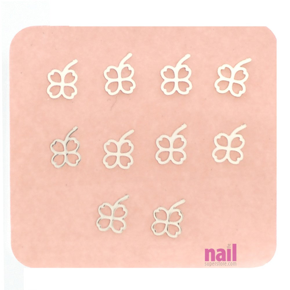 Japanese 3D Nail Charms | Silver Clover - 10 pcs