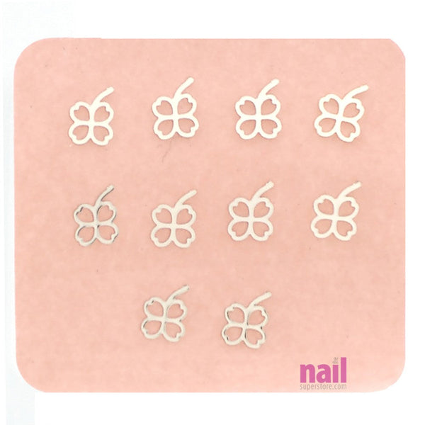 Japanese 3D Nail Charms | Silver Clover - 10 pcs