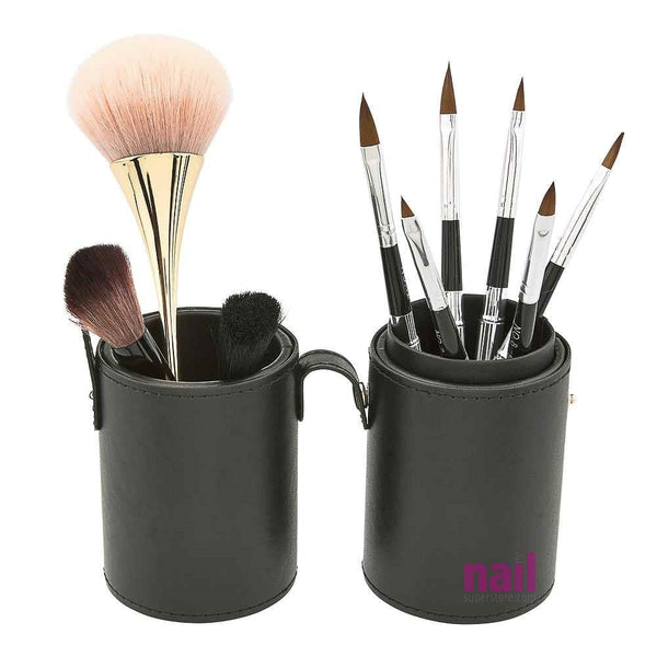 Deluxe Leather Cosmetic / Nail Brush Holder | Black - Each