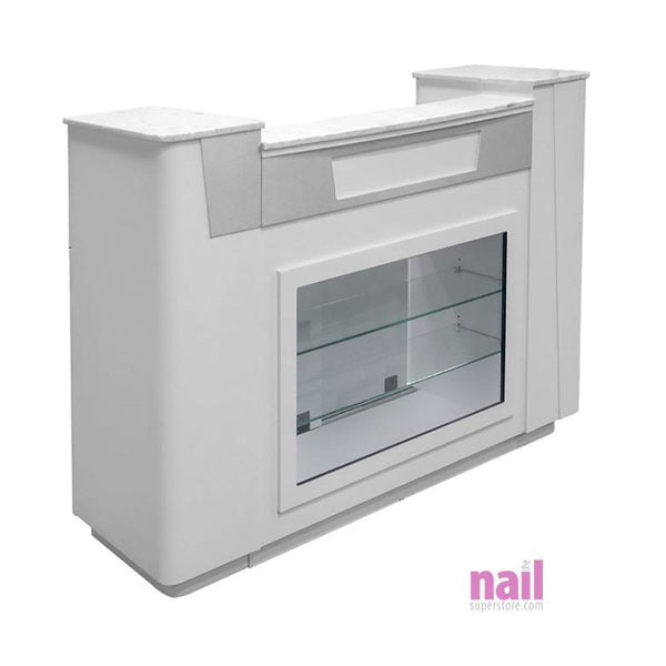 Beverly Reception Counter/Desk with Glass Display - Each 712031 - The Nail Superstore