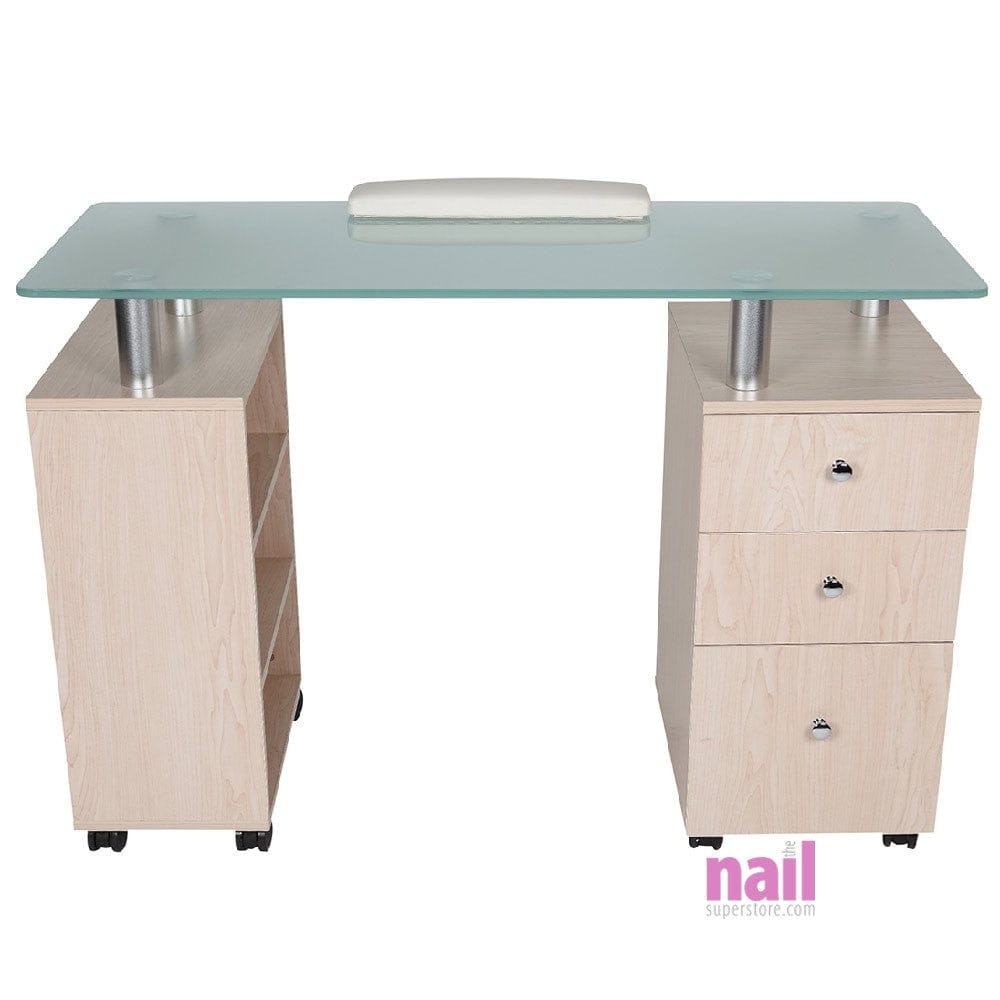 Brixton Glass Manicure Table - Cream White - Each 714000 - The Nail Superstore