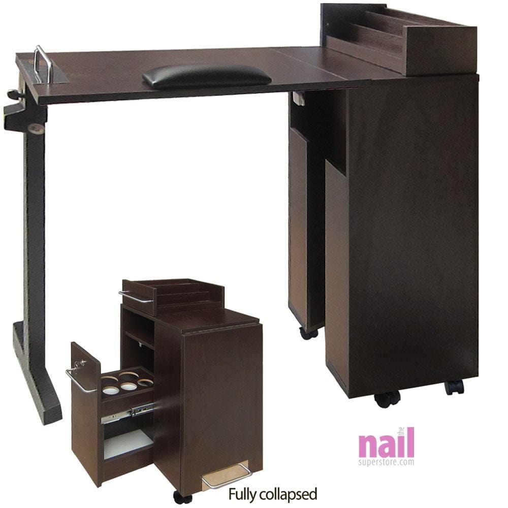 EuroStyle Portable Manicure Table | Foldable Nail Table - Dark Wood - Each 719037 - The Nail Superstore