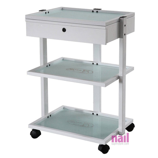 Silver Spa Glamour Glass Salon Trolley Cart | Lockable & Raised-Edge Shelves - Each 720121 - The Nail Superstore