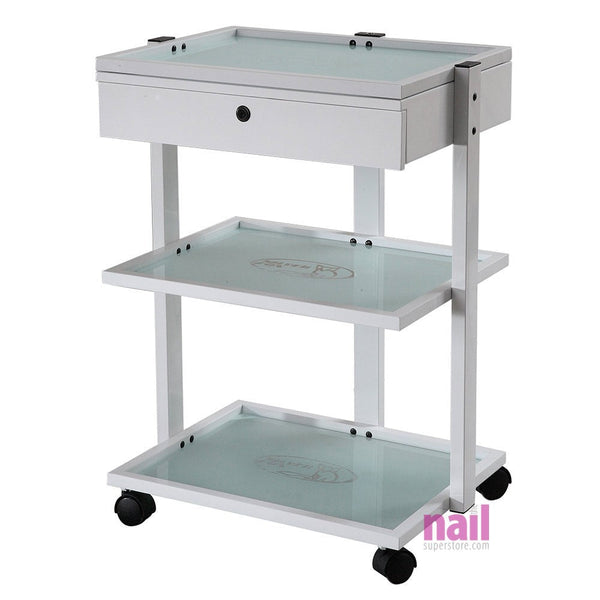 Silver Spa Glamour Glass Salon Trolley Cart | Lockable & Raised-Edge Shelves - Each