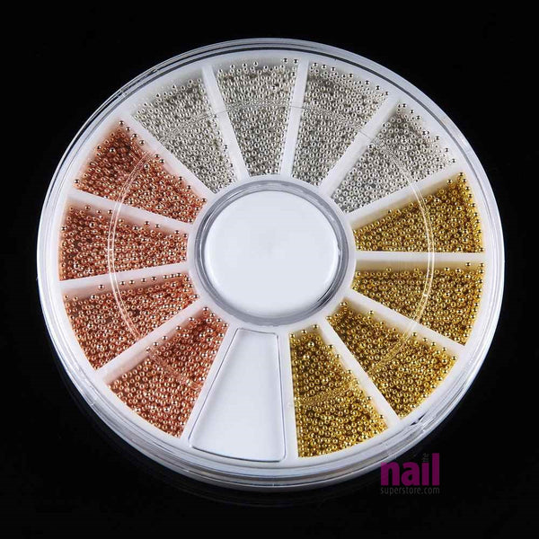 0.8mm Nail Art Mini Beads | Gold, Silver & Rose Color - Pack