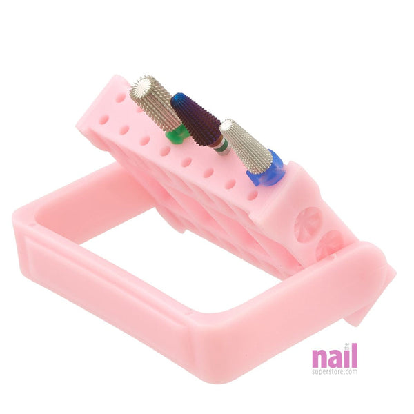 Clamshell Nail Carbide Drill Bit Holder & Storage Case Only | 16 Holes - Pink - Each