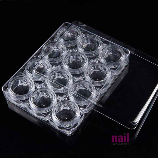 Empty Nail Art Container Organizer | 12 x 0.15 oz Clear Plastic Jars - 12 pcs