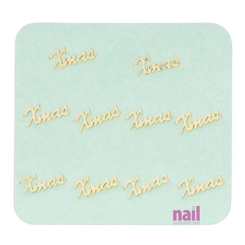 Japanese 3D Nail Charms | Holly Jolly 3D Golden "Xmas" - 10 pcs - The Nail Superstore