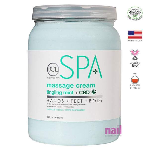 Organic BCL Spa Body & Feet Massage Cream |Tingling Mint & CBD - 64 oz