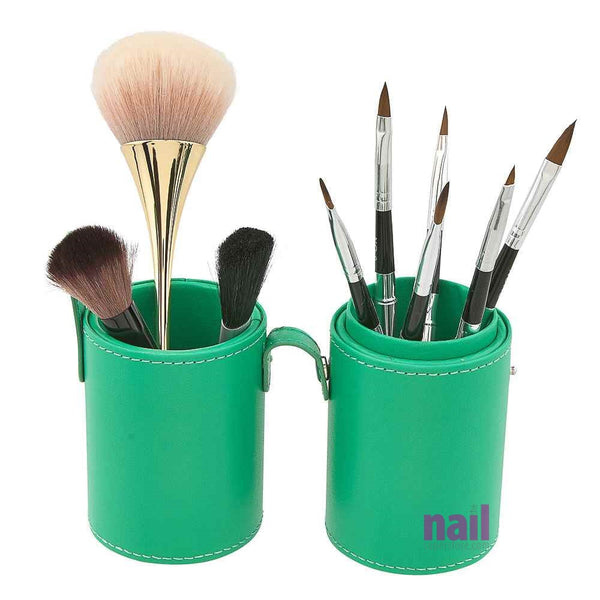 Deluxe Leather Cosmetic / Nail Brush Holder | Green - Each
