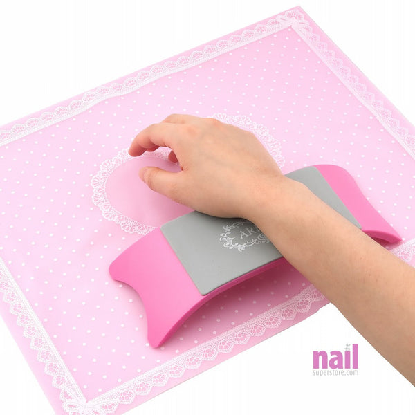Silicone Manicure Mat Cushion Set | Washable Mat & Pillow - Pink - Set