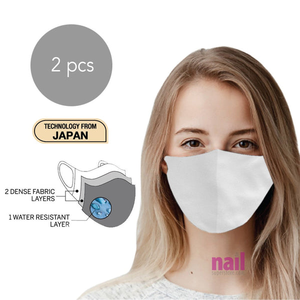 3-Layers Cloth Face Masks - White Color (Large Size) | Breathable, Water-Resistant, Multi-Use - Pack of 2
