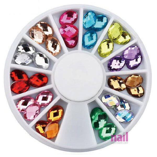 Nail Art Rhinestones | Multi-Color Oval Gems - Each