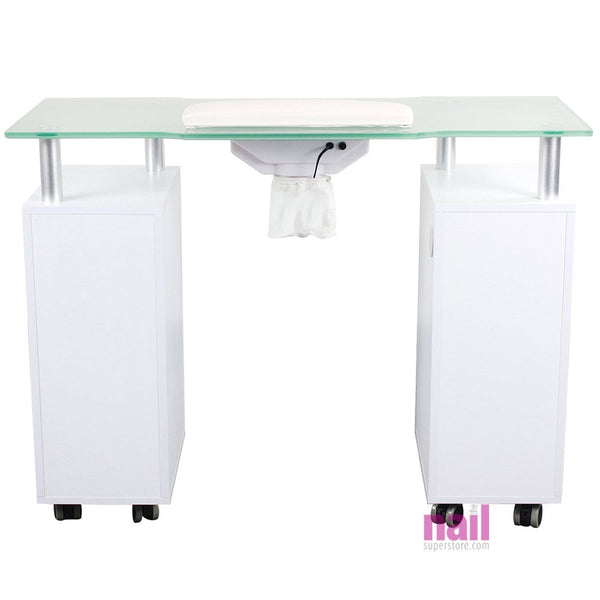 Milan Manicure Table | Vented Glass Countertop - White - Each