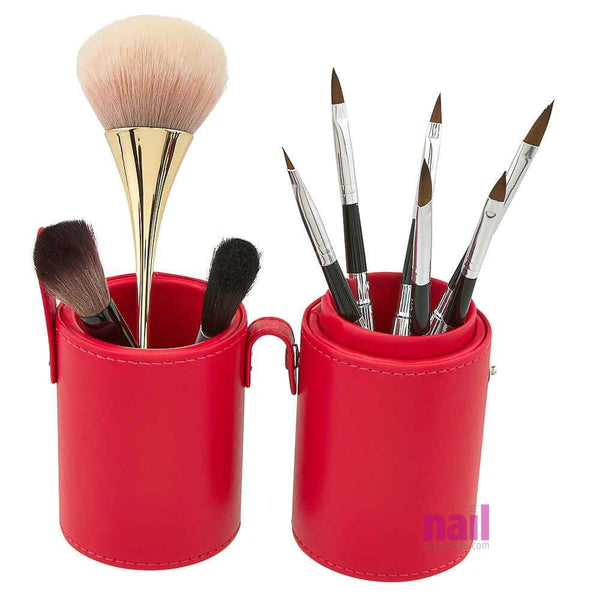 Deluxe Leather Cosmetic / Nail Brush Holder | Red - Each