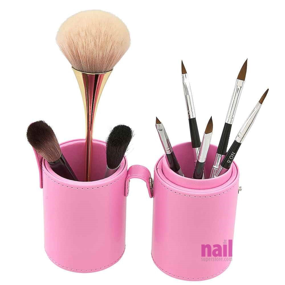 Deluxe Leather Cosmetic / Nail Brush Holder | Pink - Each